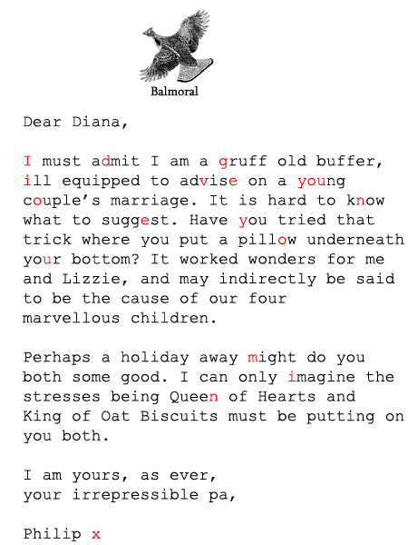 letter from Phil to lady Di